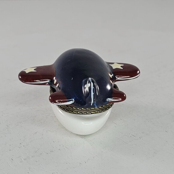Vintage Airplane Ceramic Trinket Box With Hinged Lid Red White Blue Stars - Picture 5 of 8
